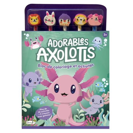 ADORABLES AXOLOTLS BLOC COLORIAGE ET ACTIVITES + 5 CRA