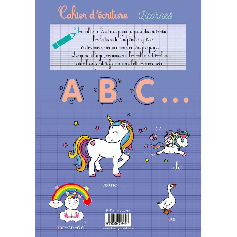 Cahier d'écriture Licorne: Apprendre à tracer des lettres, des chiffres et  des formes pour enfants de 3 à 6 ans, Cadeau et livre éducatif licornes  (Paperback) 