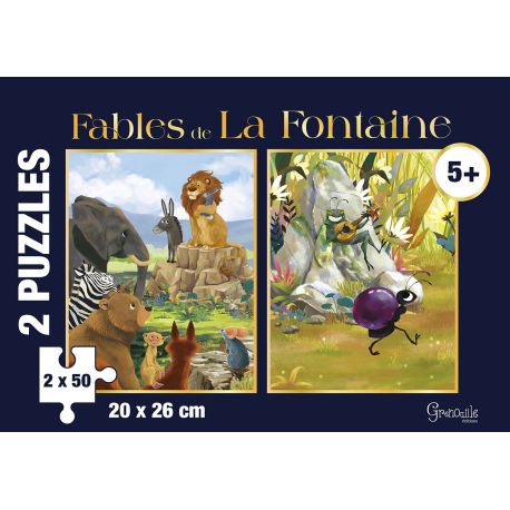 COFFRET 2 PUZZLES FABLES DE LA FONTAINE - 50 PIECES - 20X26CM